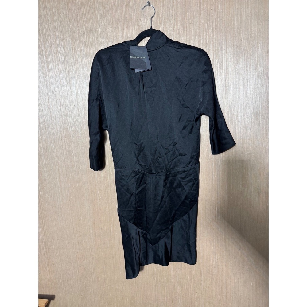 Balenciaga Black Dress Vintage Deadstock NWT Bow Neck Dolman Sleeve Wool Italy - Picture 10 of 10